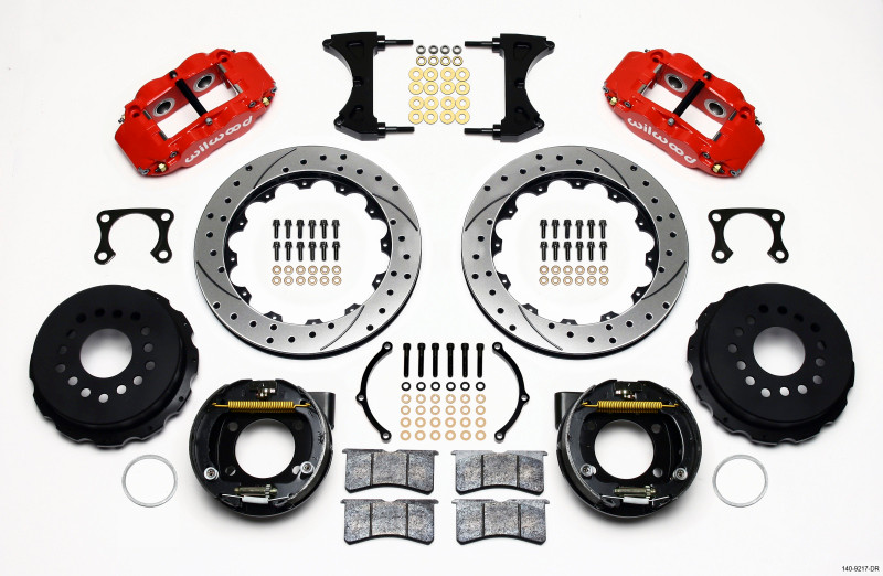 Wilwood Narrow Superlite 4R Rear P-Brk Kit 12.88in Drilled Red Big Ford Old Style 2.36in Offset - 140-9217-DR
