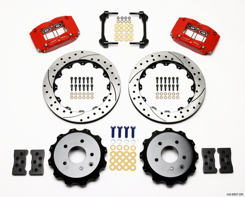 Wilwood Dynapro Radial Rear Kit 13.00in Drilled Red Nissan 350Z/Fiti G35 - 140-9507-DR