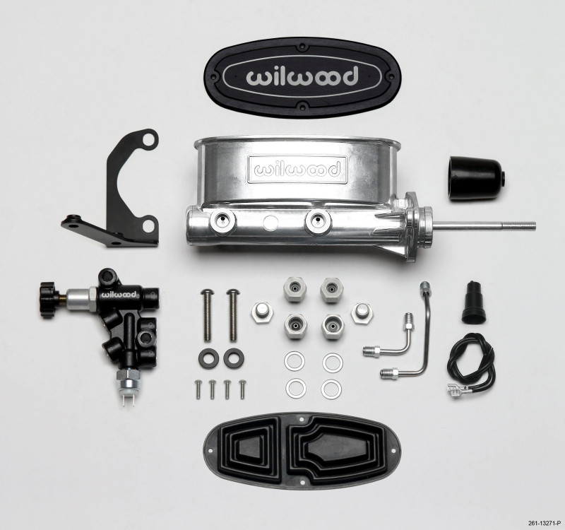 Wilwood HV Tandem M/C Kit w L/H Bracket & Prop Valve - 7/8in Bore Ball Burnished-W/Pushrod - 261-13271-P