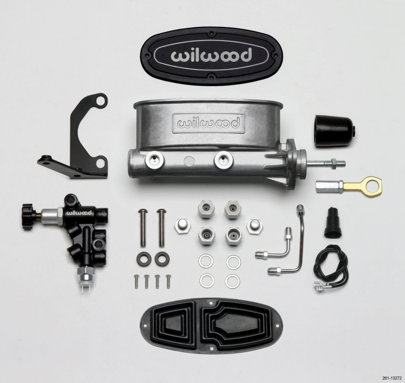 Wilwood HV Tandem M/C Kit w L/H Bracket & Prop Valve - 7/8in Bore-W/Pushrod - Early Mustang - 261-13272