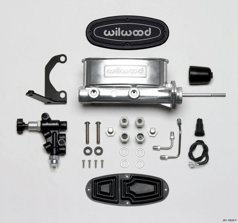 Wilwood HV Tandem M/C Kit w L/H Bracket & Prop Valve - 15/16in Bore Ball Burnished-W/Pushrod - 261-13626-P