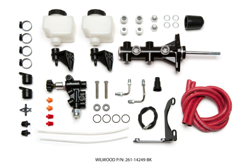 Wilwood Tandem Remote M/C Kit w L/H Brkt & Prop Valve - 7/8in Bore Black-W/Pushrod - 261-14249-BK