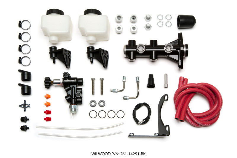 Wilwood Tandem Remote M/C Kit w L/H Brkt & Prop Valve - 1in Bore Black - 261-14251-BK