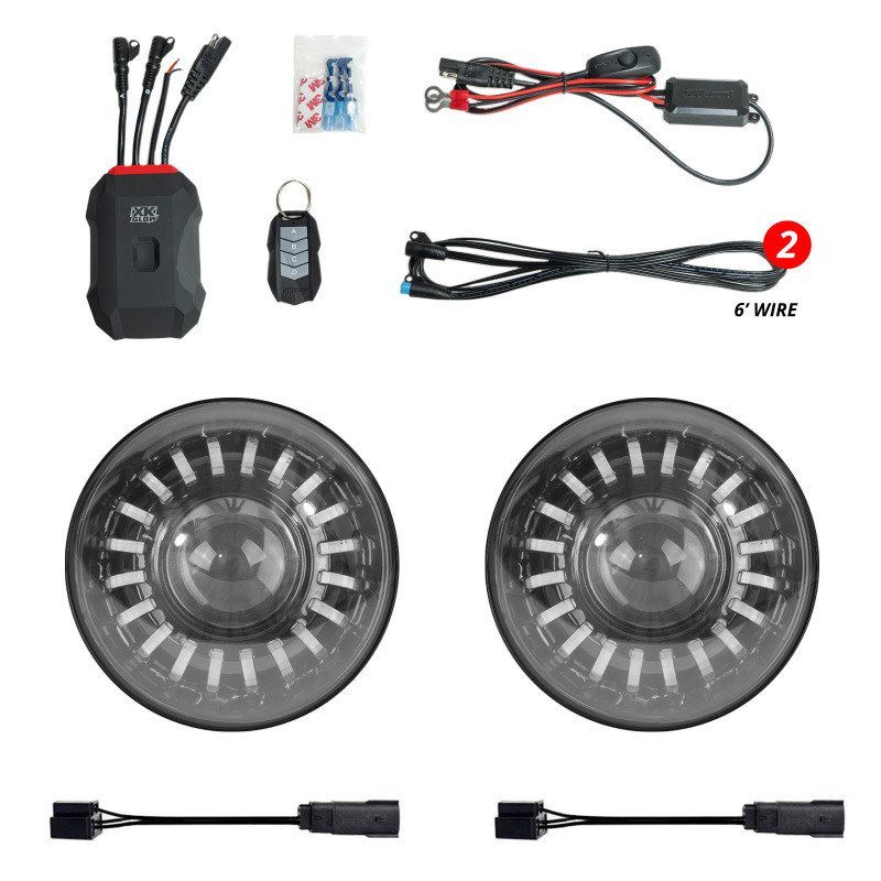 XK Glow 07-18 Jeep Wrangler JK 7in Headlight XKmax RGBW LED 2pc XKchrome Bluetooth App Cntl Kit - MX-7IN-JP-KIT