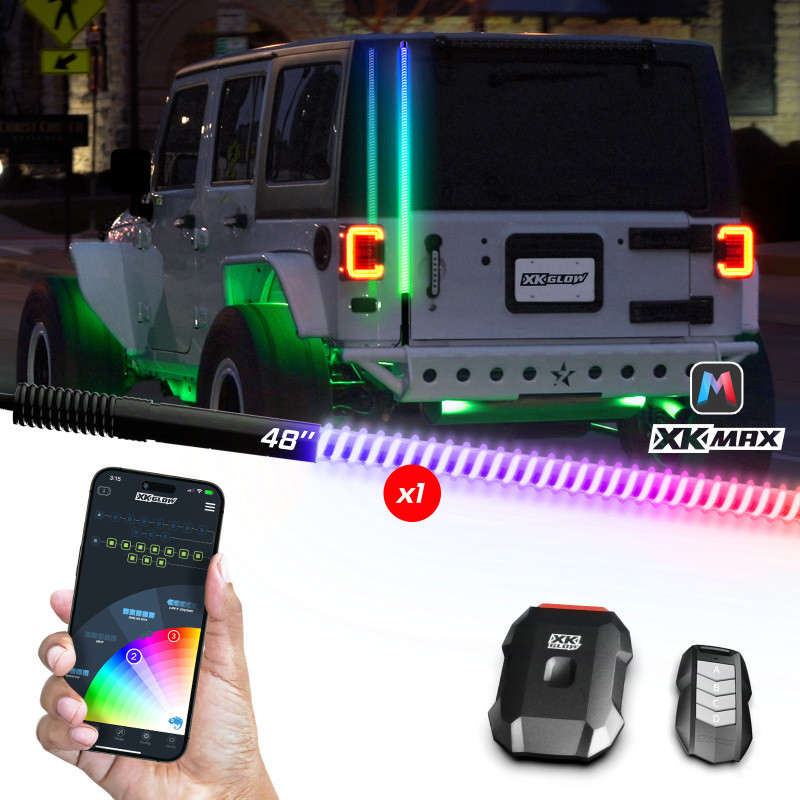 XK Glow 1x 48 XKmax RGBW Advanced App Control LED Whip Light Kit for 4x4 Offroad UTV ATV - MX-WHIPB-STA User 1