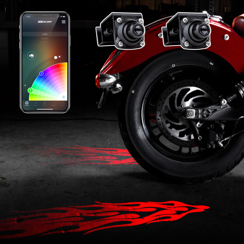 XK Glow Curb FX Bluetooth XKchrome App Waterproof LED Projector Welcome Light Flame Style 2pc - XK-CFX-STA-FLAME