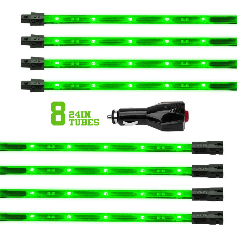 XK Glow Tube Single Color Underglow LED Accent Light Car/Truck Kit Green - 8x24In - XK041002-G