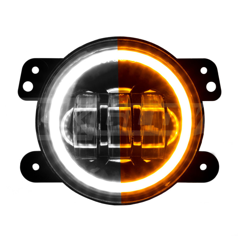 XK Glow 4in Fog Light JEEP 2pc Kit w/ Switchback Halo White DRL + Amber Turn Signal - XK042006