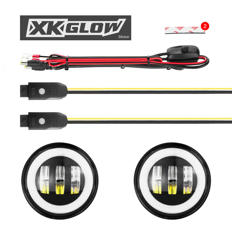 XK Glow 4In Black RGB LED Jeep Wrangler Fog Light XKchrome Bluetooth App Controlled Kit - XK042010-B