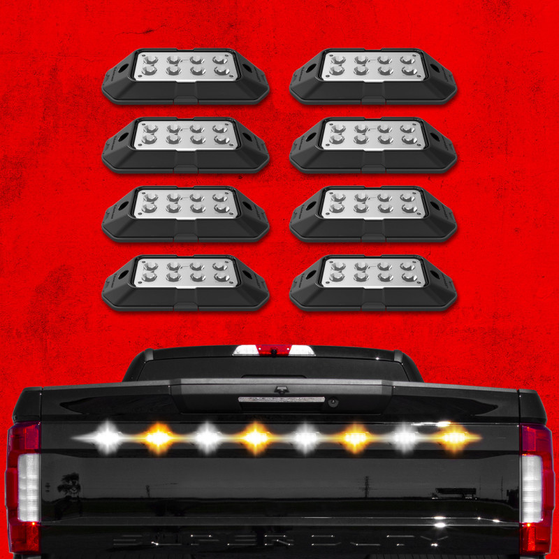 XK Glow Strobe Pod Lights w/ Traffic Modes Ultra LEDs Multiple Modes + Solid On - Red + Blue 8pc - XK052001-8RB