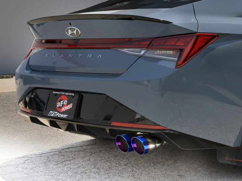 aFe Takeda 21-25 Hyundai Elantra 1.6L (t) 3in. SS Axle-Back Exhaust System w/Blue Flame Tips - 49-37045-L Photo - Mounted
