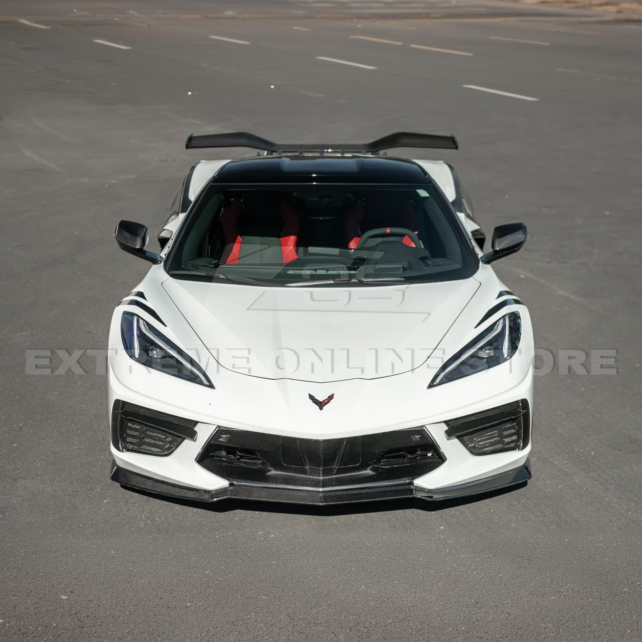 EOS Carbon Fiber Front Splitter Z06 Style - 2020+ Corvette C8 Stingray (FLIP-1129-BKCF)
