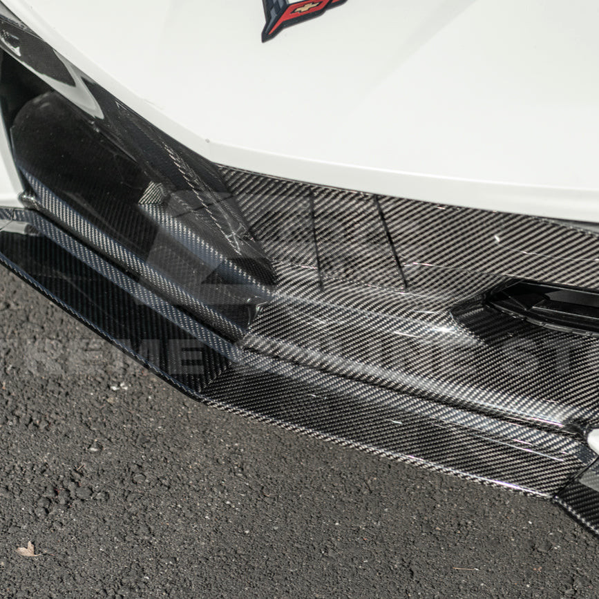 EOS Carbon Fiber Front Splitter Z06 Style - 2020+ Corvette C8 Stingray (FLIP-1129-BKCF)