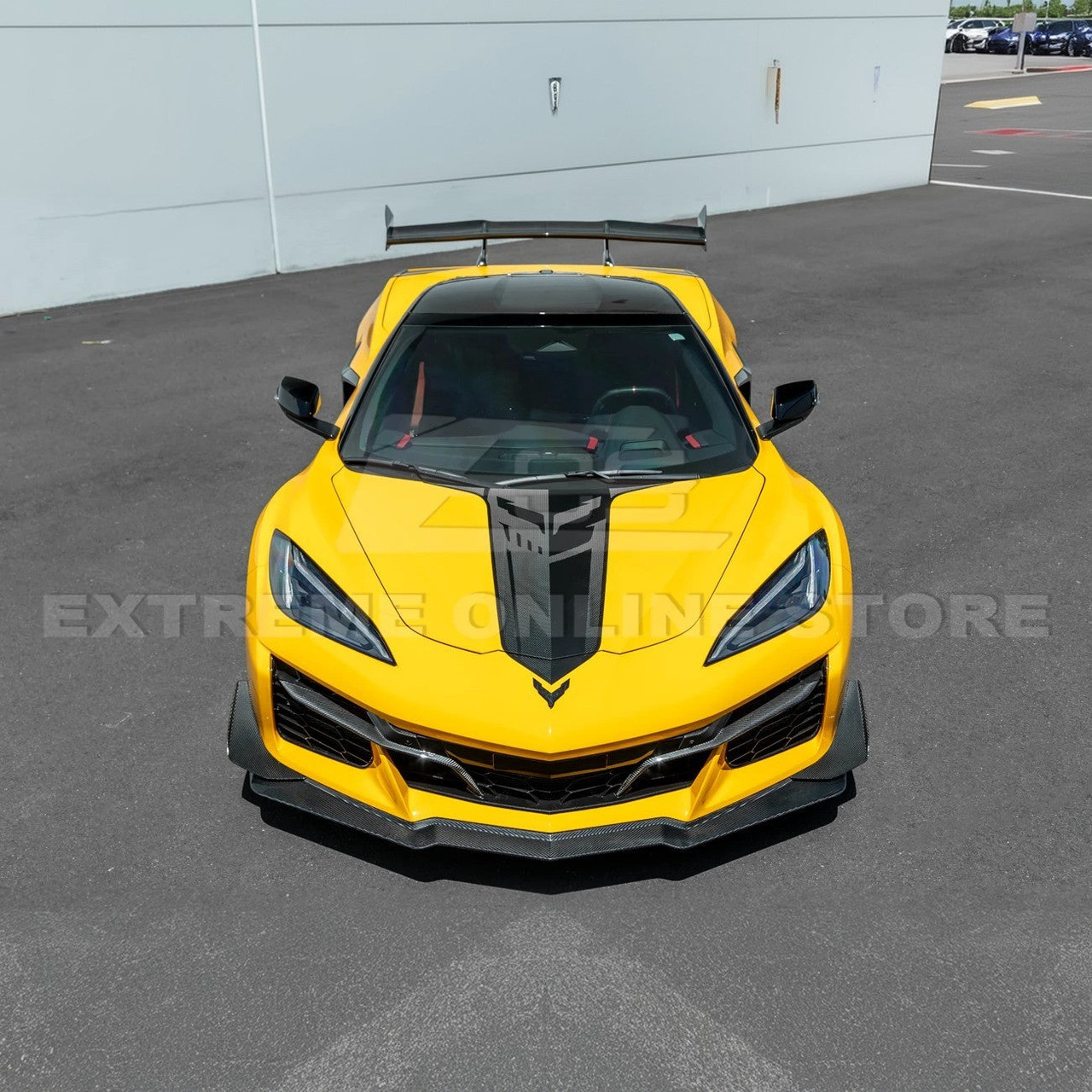 EOS Carbon Fiber Front Splitter & Candards Extended Z07 Style - 23+ C8 Corvette Z06 (FLIP-1176-BKCF_SPLITTER-528-BKCF)