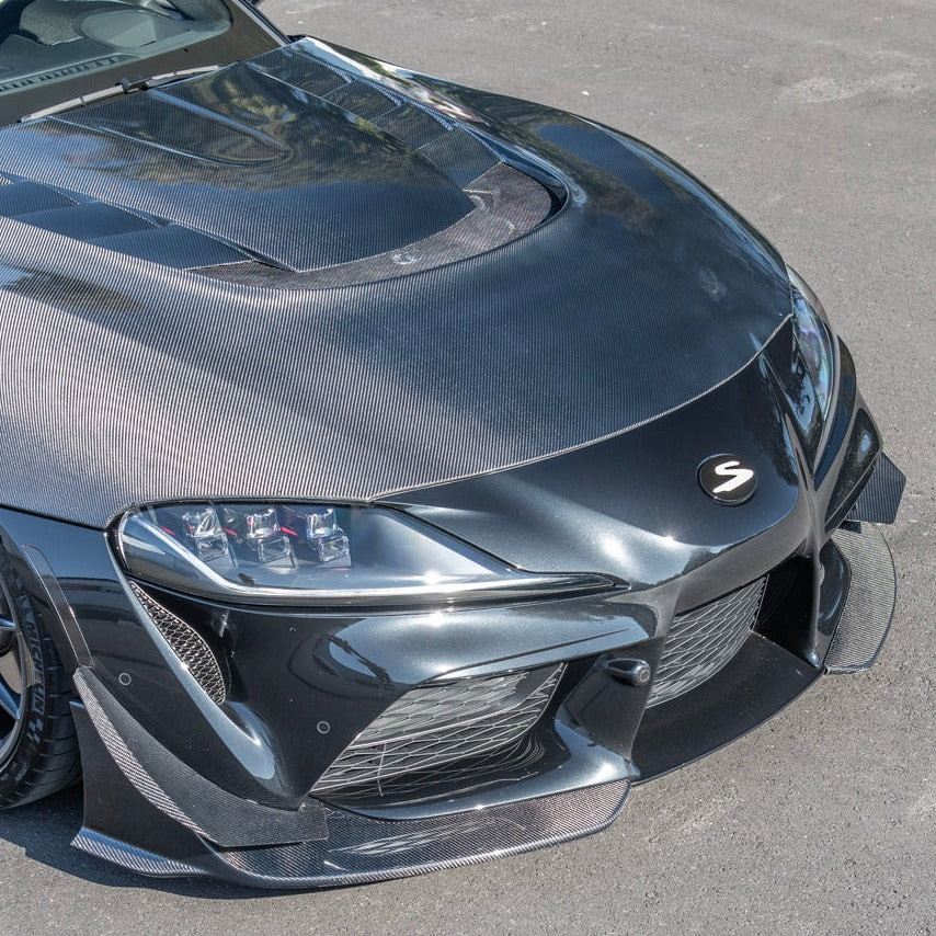 EOS Carbon Fiber Front Splitter Outers - 2020+ Toyota Supra A91 (FLIP-475-BKCF)