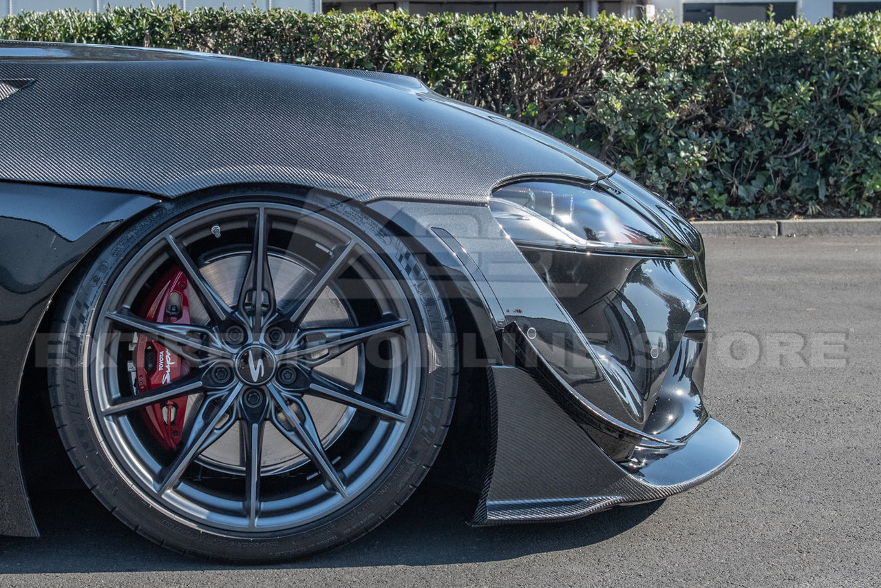 EOS Carbon Fiber Front Splitter Outers - 2020+ Toyota Supra A91 (FLIP-475-BKCF)