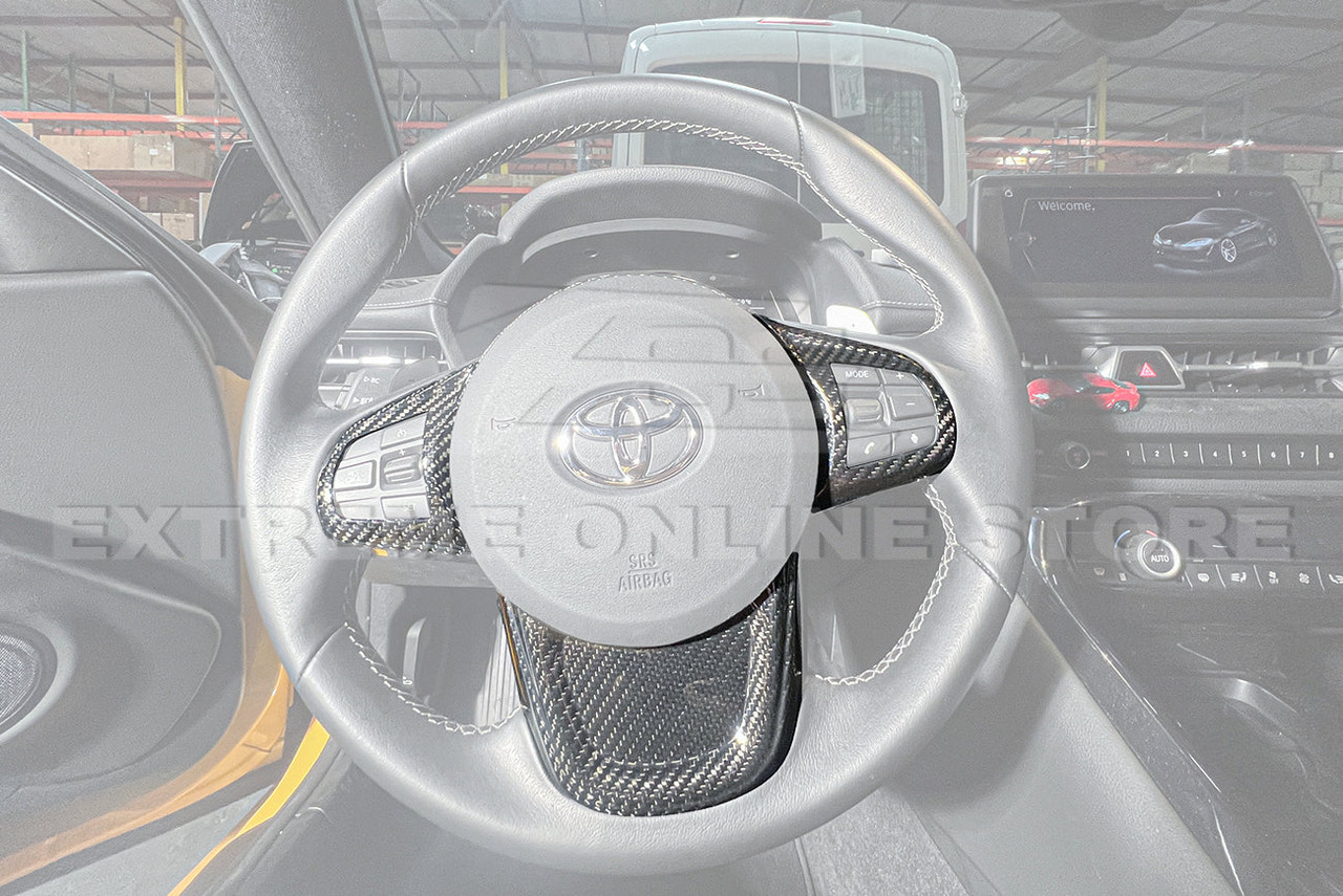EOS Carbon Fiber Steering Wheel Trim - 2020+ Toyota Supra A90 (SW-486-BKCF)