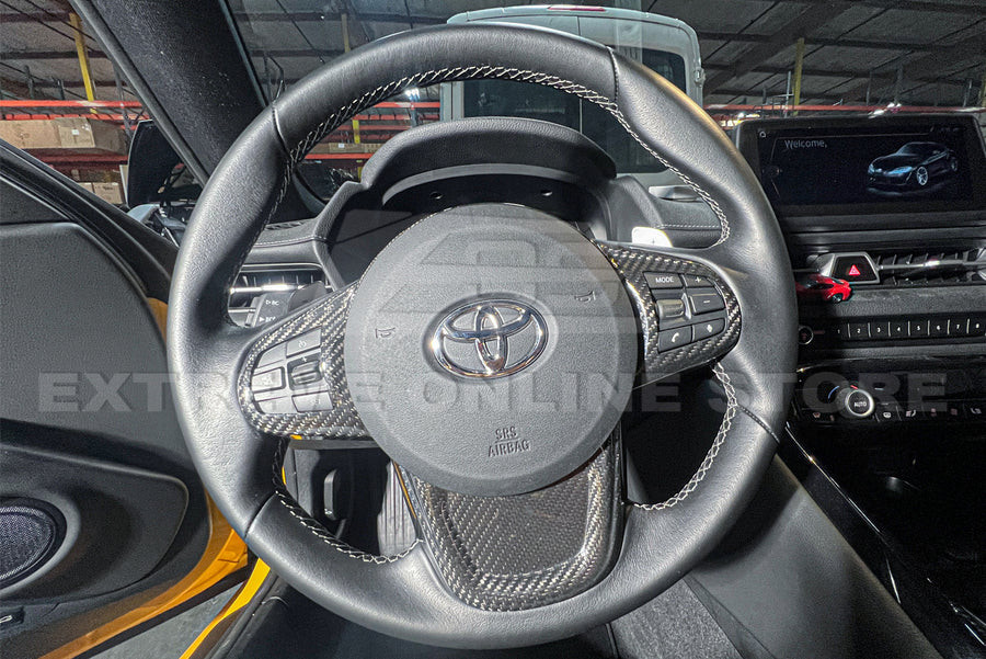 EOS Carbon Fiber Steering Wheel Trim - 2020+ Toyota Supra A90 (SW-486-BKCF)