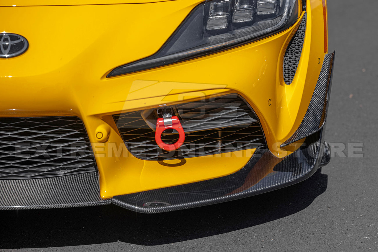 EOS Carbon Fiber A91 Front Splitter & Side Skirts - 2020+ Toyota Supra (FLIP-1020-BKCF_SS-542-BKCF)