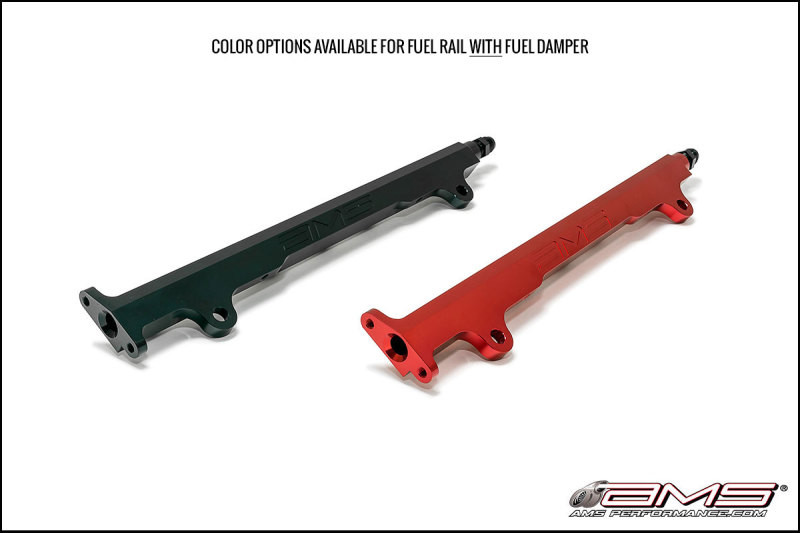 AMS Performance 08-15 Mitsubishi EVO X CNC Machined Aluminum Fuel Rail w/Pulsation Dampener - Red - AMS.04.07.0006-1