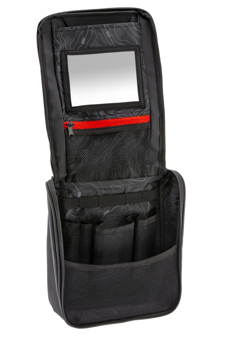 ARB Toiletries Bag Charcoal Finish w/ Red Highlights PVC Outer Shell Mesh Pockets Mirror - ARB4209