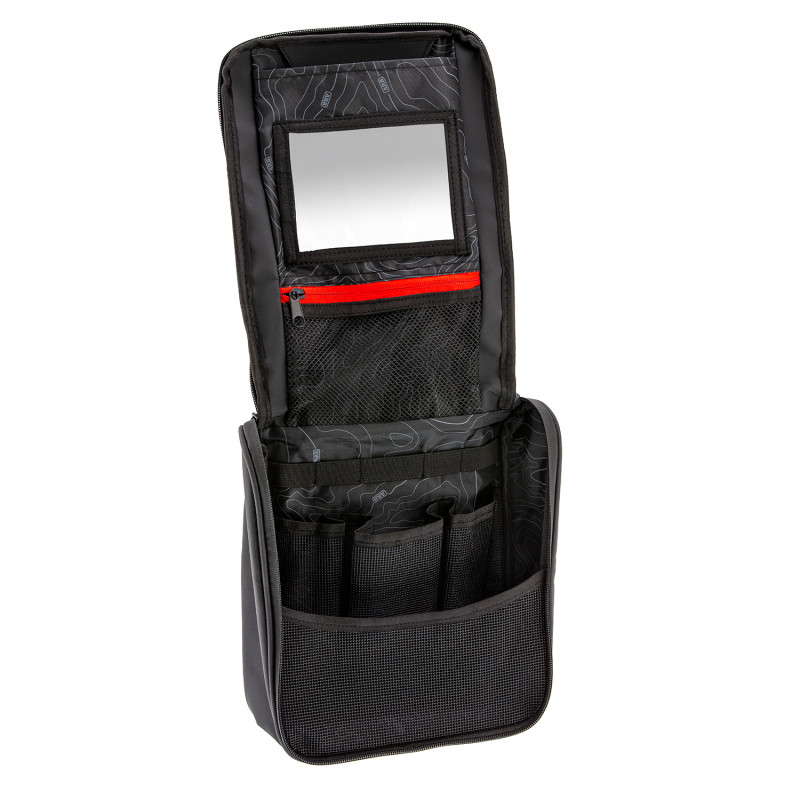 ARB Toiletries Bag Charcoal Finish w/ Red Highlights PVC Outer Shell Mesh Pockets Mirror - ARB4209