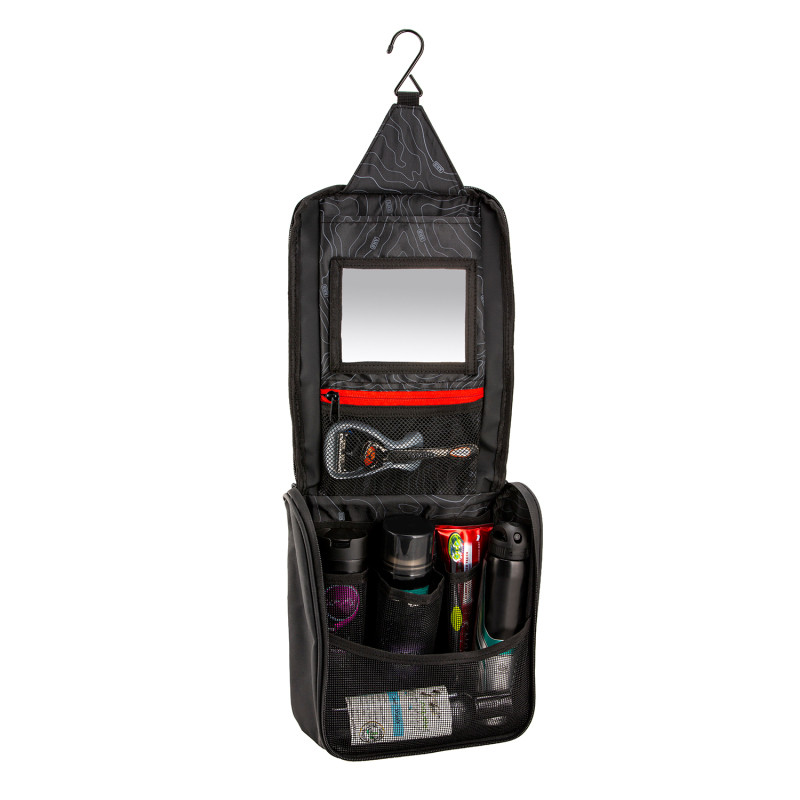 ARB Toiletries Bag Charcoal Finish w/ Red Highlights PVC Outer Shell Mesh Pockets Mirror - ARB4209