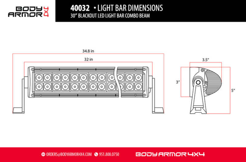 Body Armor 4x4 30in Blackout LED Light Bar Combo Beam with Wiring Harness - 40032