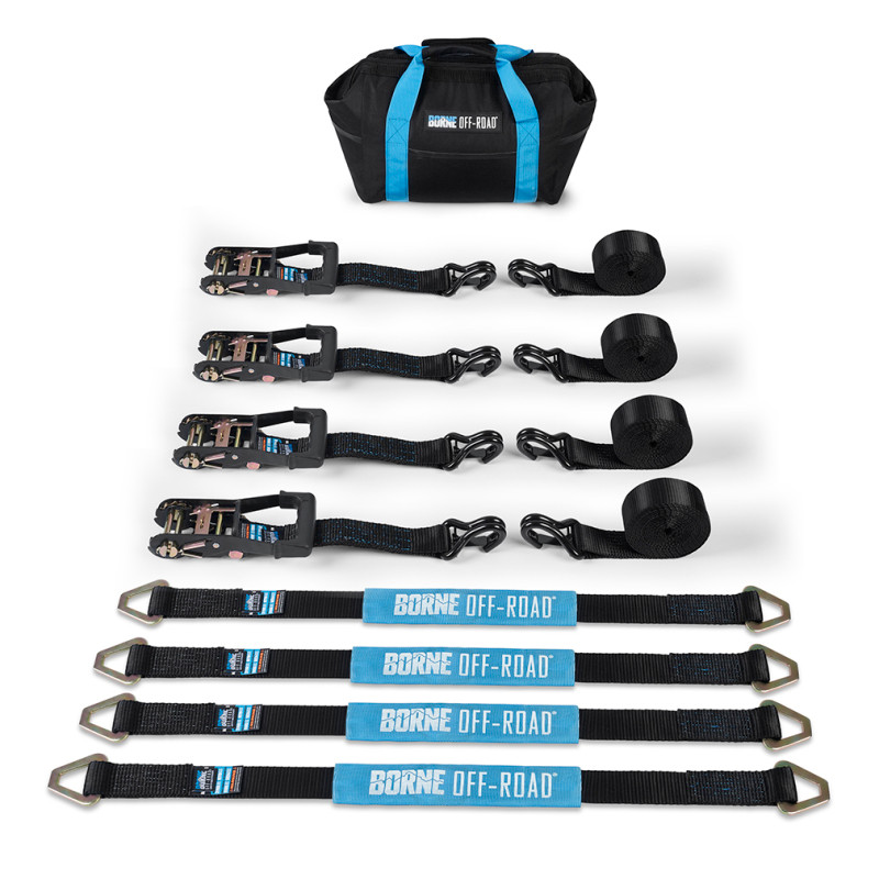 Borne Off-Road Vehicle Ratchet Tie-Down Kit (4 pack) Black - BNRTC-TD-4BK