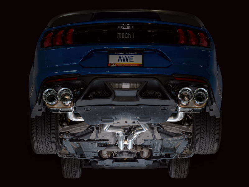 AWE Tuning 21-23 Ford Mustang Mach 1 SwitchPath Cat Back Exhaust w/ Quad Chrome Silver Tips - 3025-42551 Photo - Mounted