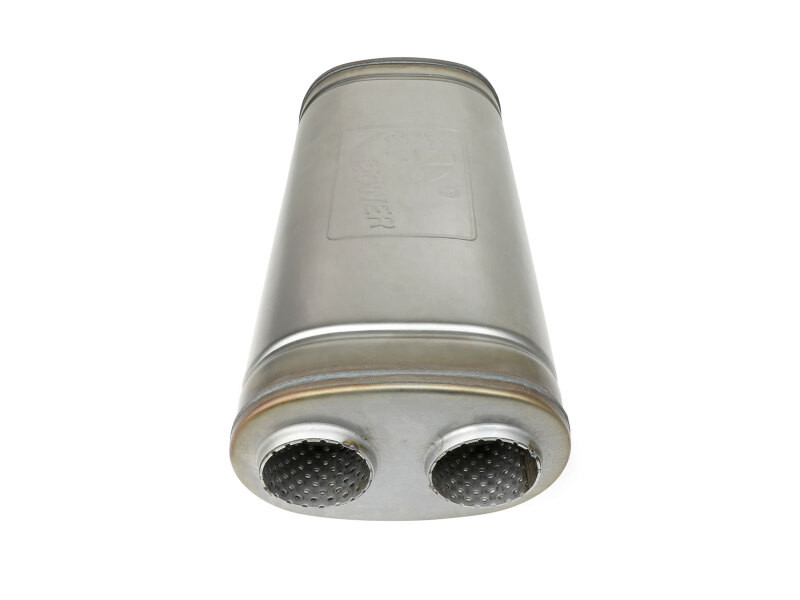 afe MACH Force-Xp Muffler 2-1/2 IN Dual Inlet/Dual Outlet 5 IN H x 8 IN W x 18 IN L - Oval Body - 49M00052 Photo - Unmounted