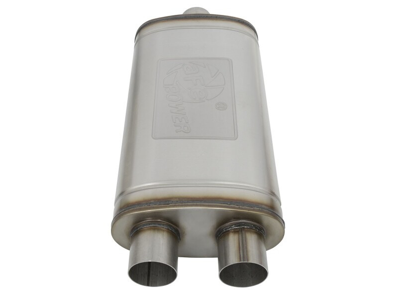 afe MACH Force-Xp Muffler 3 IN ID Center/Dual-Outlet x 11 IN W x 6 IN H x 22 IN L - Oval Body - 49M30015 Photo - Unmounted