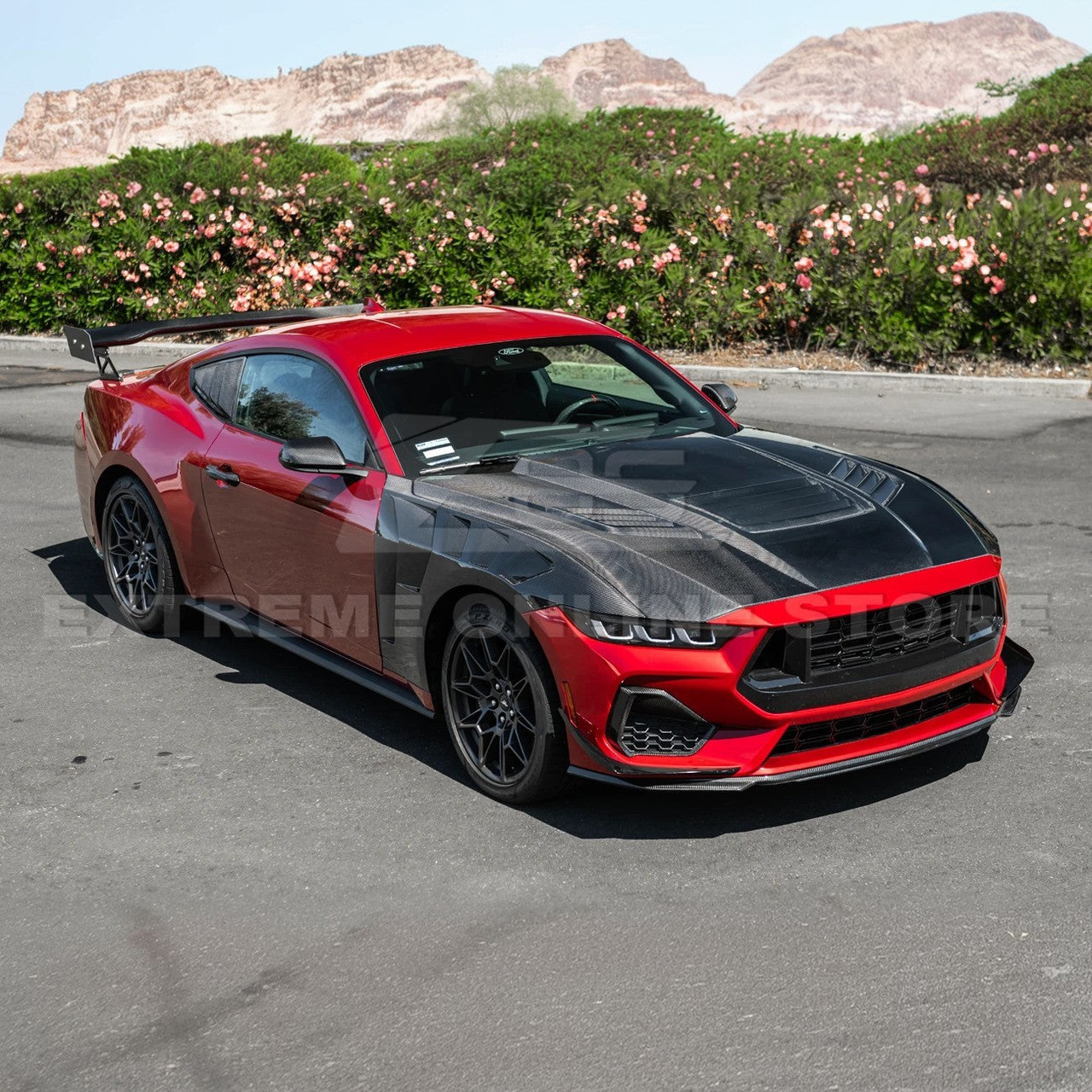 EOS Carbon Fiber Hood - Super Snake Style - 2024+ Ford Mustang (HOOD-1231-BKCF)