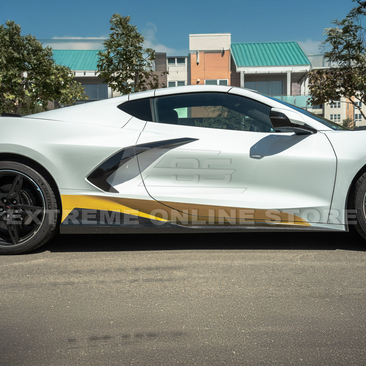 EOS 5VM Style Side Skirts - Carbon Fiber - C8 Corvette (SS-277-BKCF)