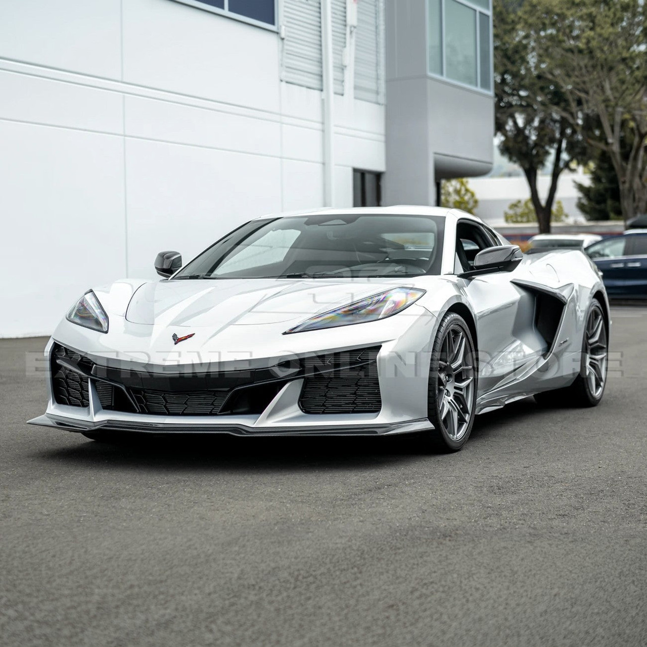 EOS Z07 Style Extended Front Splitter 1 Piece - Carbon Fiber - C8 Corvette Z06 (FLIP-1177-BKCF)