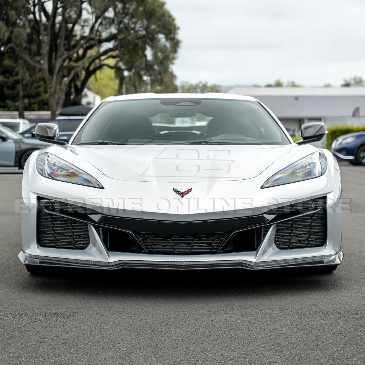 EOS Z07 Style Extended Front Splitter 1 Piece - Carbon Fiber - C8 Corvette Z06 (FLIP-1177-BKCF)
