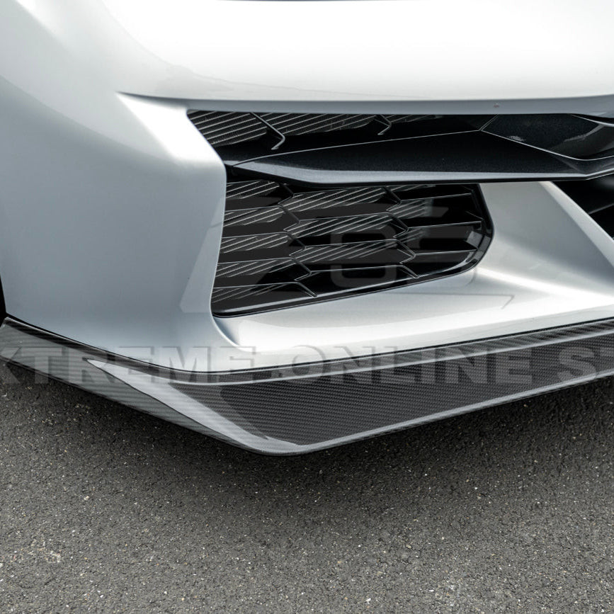 EOS Z07 Style Extended Front Splitter 1 Piece - Carbon Fiber - C8 Corvette Z06 (FLIP-1177-BKCF)