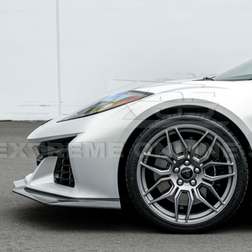 EOS Z07 Style Extended Front Splitter 1 Piece - Carbon Fiber - C8 Corvette Z06 (FLIP-1177-BKCF)