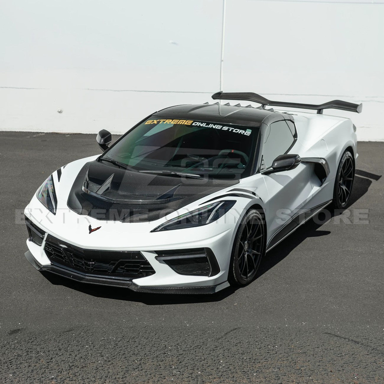 EOS ZR1 Style Carbon Fiber Hood Double Sided - C8 Corvette Stingray / E-Ray / Z06 / ZR1 (HOOD-1279-BKCF)