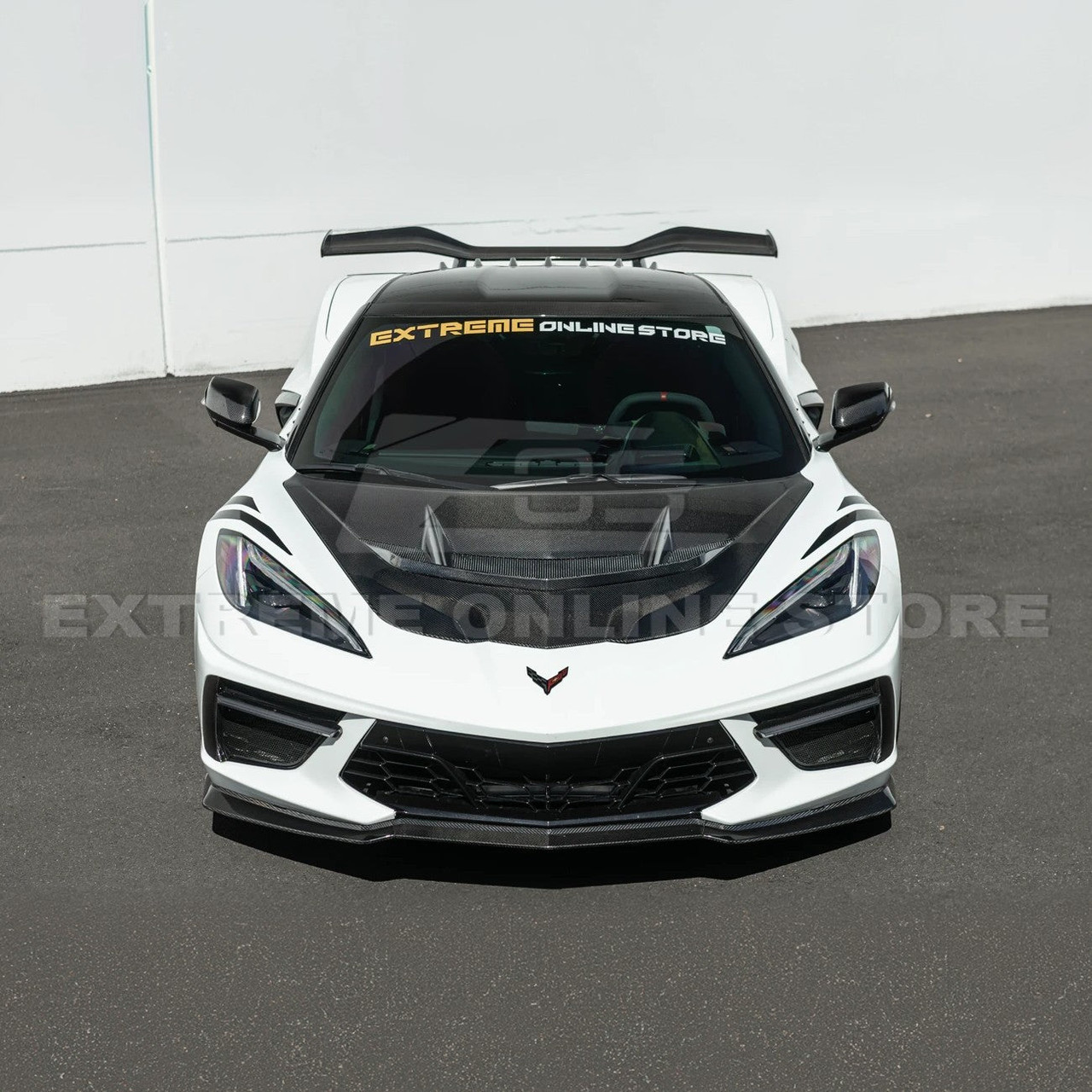 EOS ZR1 Style Carbon Fiber Hood Double Sided - C8 Corvette Stingray / E-Ray / Z06 / ZR1 (HOOD-1279-BKCF)