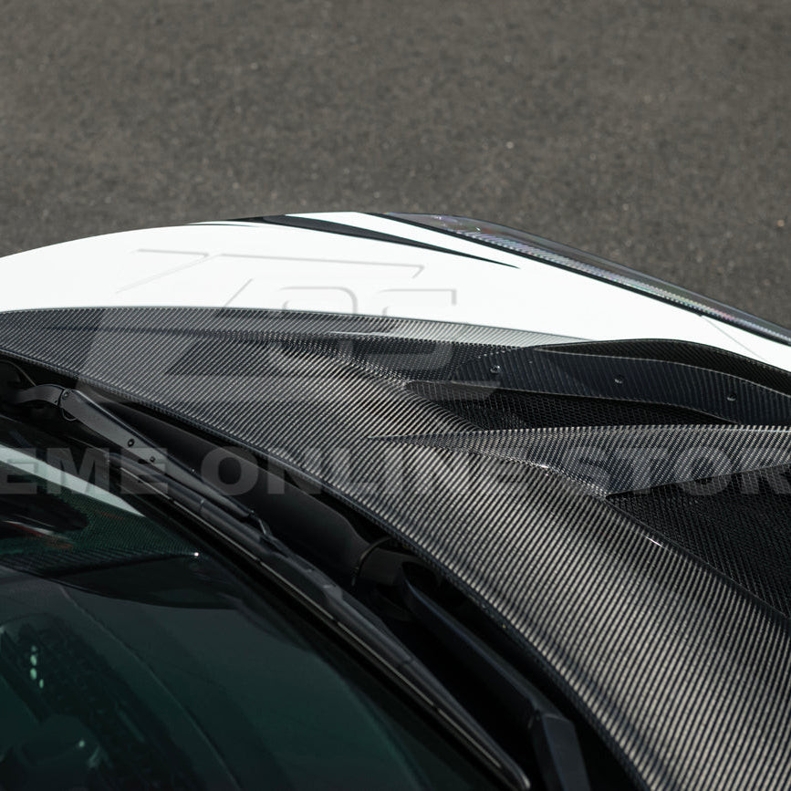 EOS ZR1 Style Carbon Fiber Hood Double Sided - C8 Corvette Stingray / E-Ray / Z06 / ZR1 (HOOD-1279-BKCF)