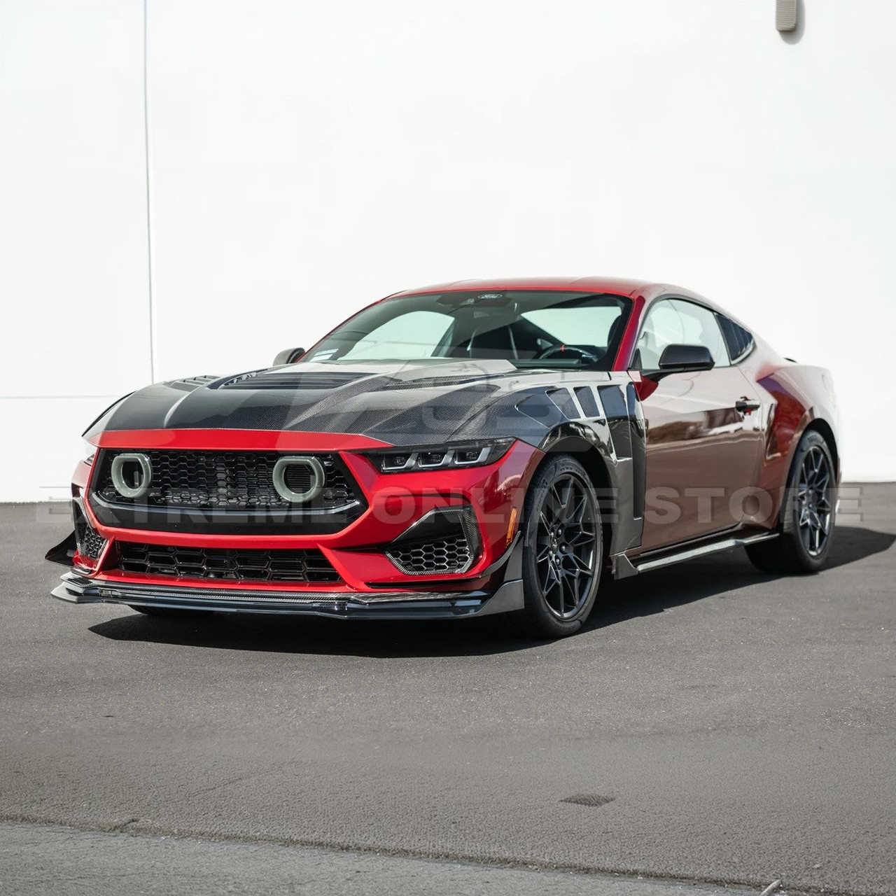 EOS GTV Style Add-On Front Splitter - Gloss Black - 2024+ Ford Mustang (FLIP-1262-V2-ABS)