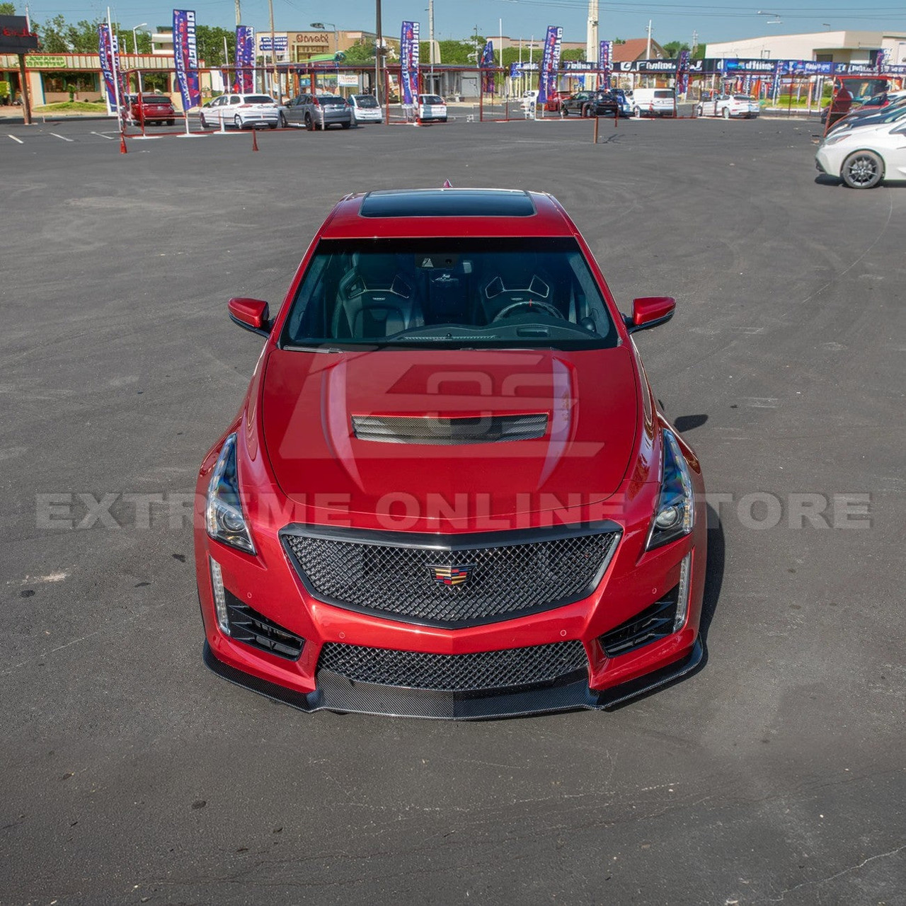 EOS Carbon Fiber Front Splitter Lip - 16-19 Cadillac CTS-V (FLIP-121-BKCF)