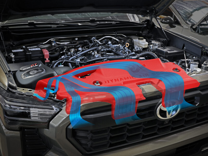 aFe POWER Red Edition Dynamic Air Scoop XL for Intake Kits 50-70119D and 50-70119R - 50-70119AR Photo - Mounted