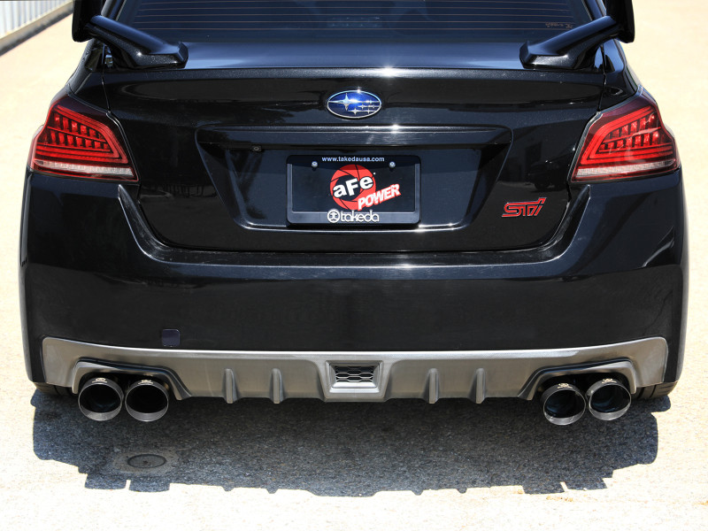 aFe Subaru WRX/STi 15-21 H4-2.0/2.5L Takeda 3in to 2-1/2in Stainless Cat-Back Exhaust w/ Black Tip - 49-36810-B Photo - Mounted