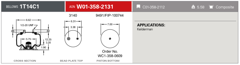 Firestone Ride-Rite Replacement Service Spring 1T14C1 RB 3/4CF 1/2ST PST (W013582131) - 2131 User 1