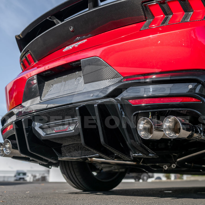EOS Rear Bumper Diffuser for Quad Tips - Gloss Black - 2024+ Mustang (DIFF-1038-V2-ABS)