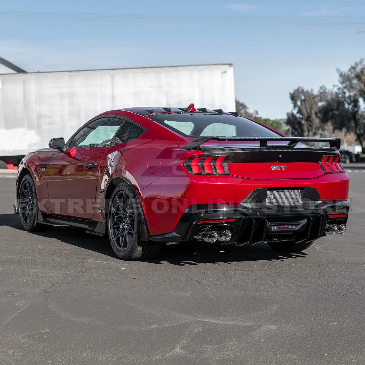 EOS Rear Bumper Diffuser for Quad Tips - Gloss Black - 2024+ Mustang (DIFF-1038-V2-ABS)