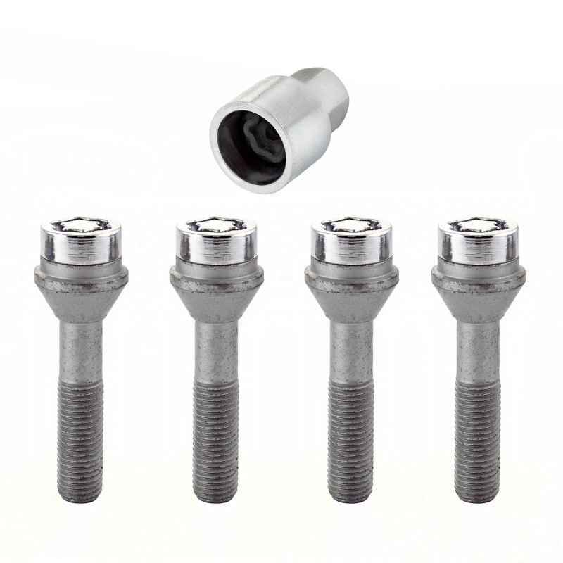 McGard Wheel Lock Bolt Set - 4pk. (Cone Seat) M12X1.5 / 17mm Hex / 49.2mm Shank Length - Chrome - 27014