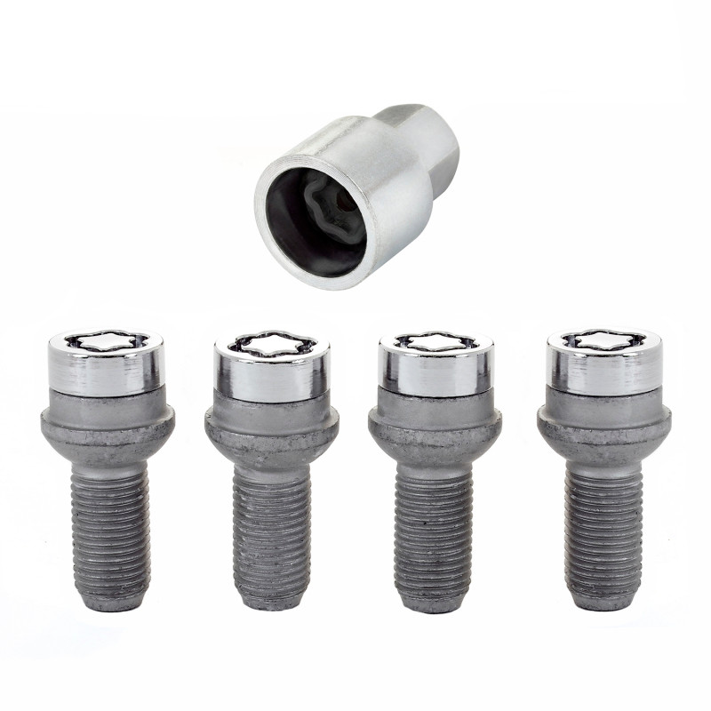 McGard Wheel Lock Bolt Set - 4pk. (Radius Seat) M14X1.5 / 17mm Hex / 27.0mm Shank Length - Chrome - 28174